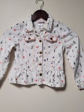 Little Lass Girls 6X White Floral Denim Jacket Peplum Snap Front School Ruffle